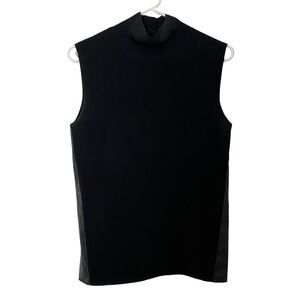 Per Se Mock Neck Top Womens Size Medium Black Leather Sides Sweater Shirt Tank